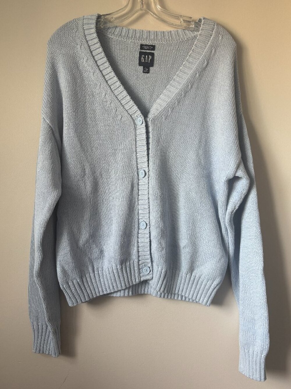 GAP Knit V-Neck Powder Blue Button Cardigan Sweater Large Tall L
